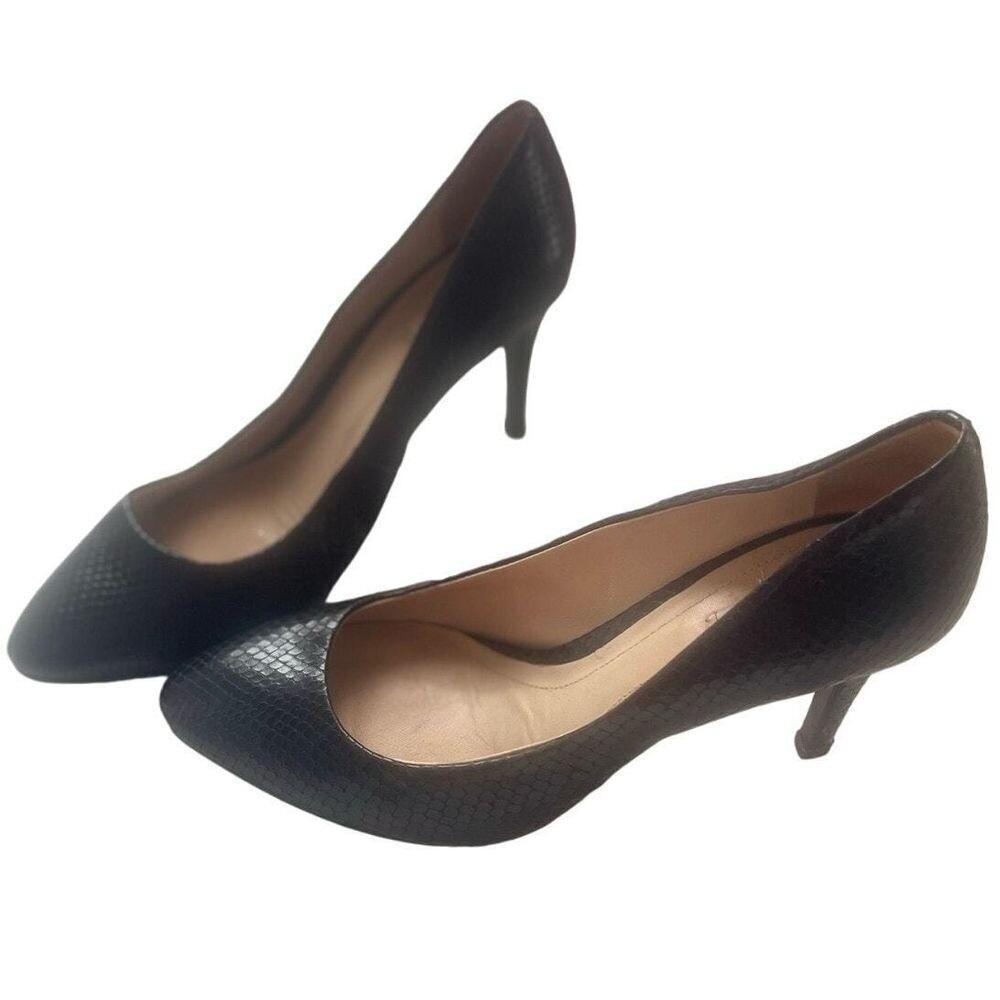 Massimo Dutti Dark Brown Snake Embossed Leather Pointed Toe Pumps Heels Size 41